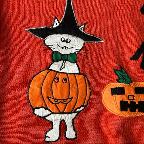 Vintage Colleen’s Collectibles 90’s Orange Halloween Cat Pullover Sweater - Picture 7 of 12